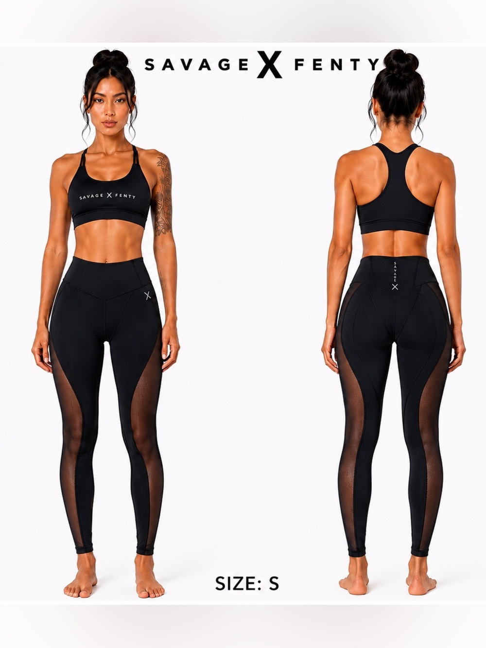 Savage X Fenty Black High-Waist Mesh Insert Leggings size S